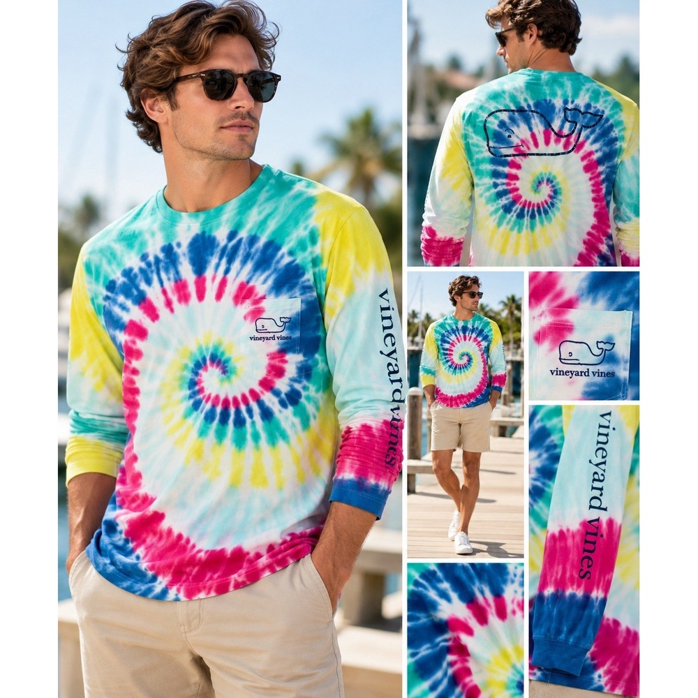 Vineyard Vines Men's Tie Dye Vintage Whale Shirt cotton Size Large New(7-b